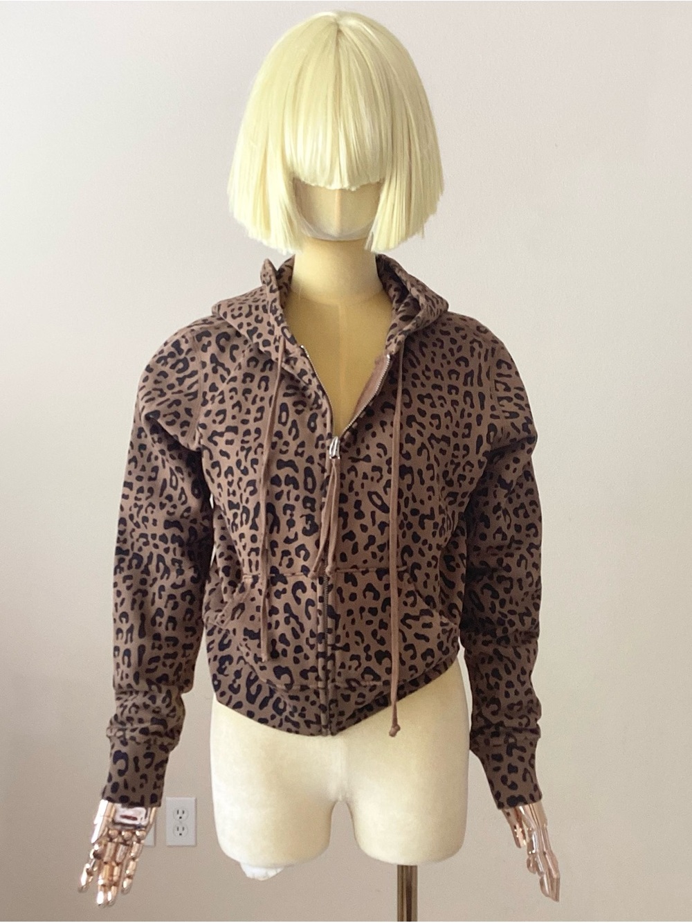 Nili Lotan Callie Leopard Print Zip-Up Hoodie Jacket - Brown NWT  SZ XS